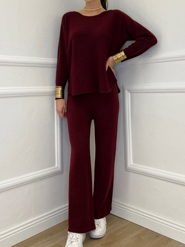 Completo composto da maglia in lana abbinato a pantaloni palazzo con vita elastica, morbido e caldo Bordo Level Stores