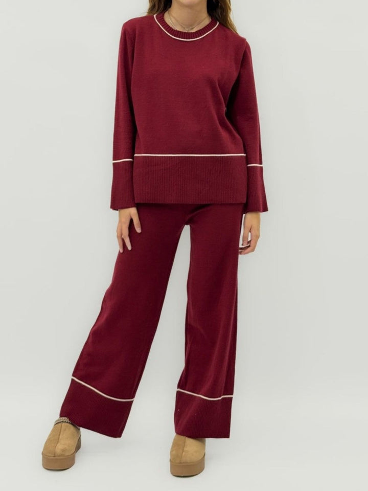 Completo composto da maglia in lana abbinato a pantaloni palazzo con vita elastica, morbido e caldo Bordo Level Stores