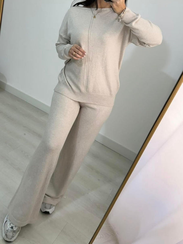 Completo composto da maglia in lana&nbsp; abbinato a pantaloni palazzo con vita elastica, morbido e caldo Beige Level Stores