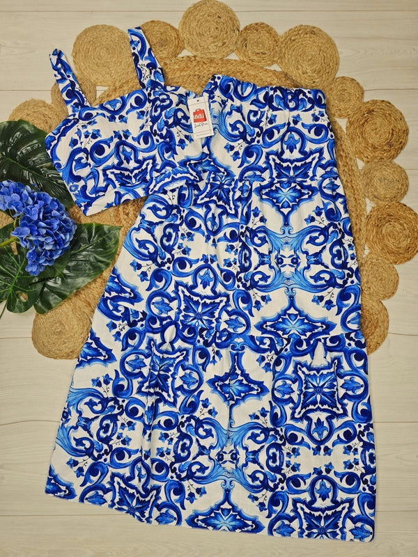 Completo con fantasia astratta Top con fascia elastica sul retro e coppe preformate e gonna ampiata - Fantasia astratta - Level Stores
