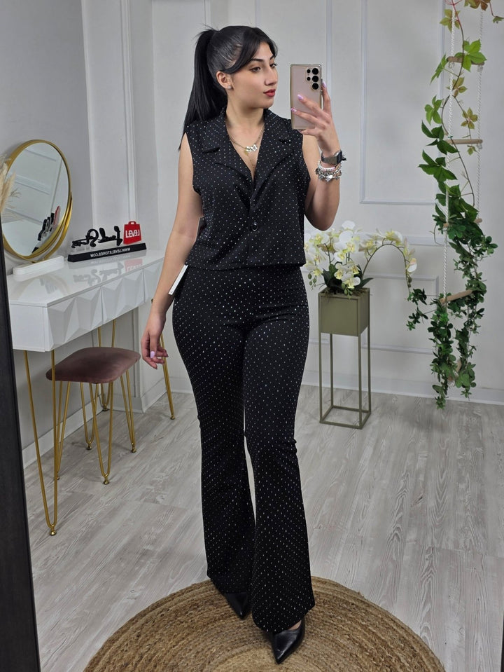 Completo gilet - pantalone a zampa Strass - Nero - Level Stores