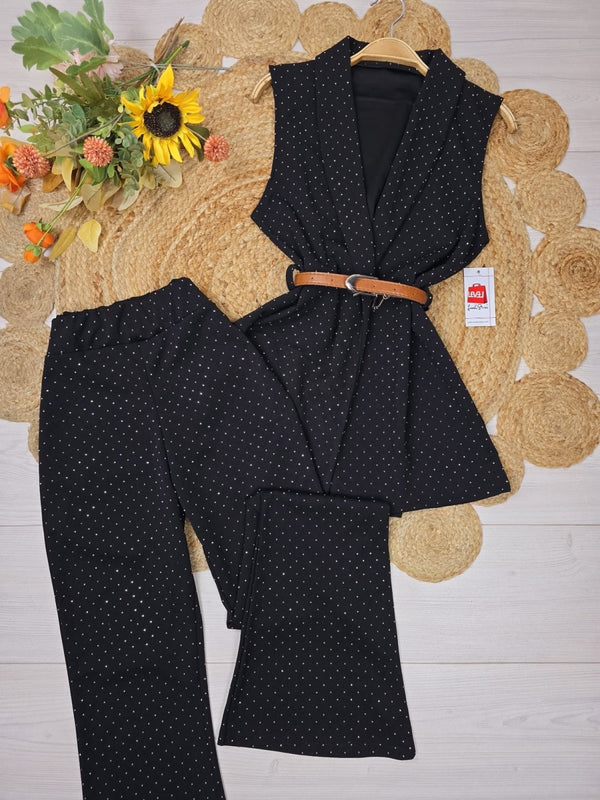 Completo gilet - pantalone a zampa Strass - Nero - Level Stores