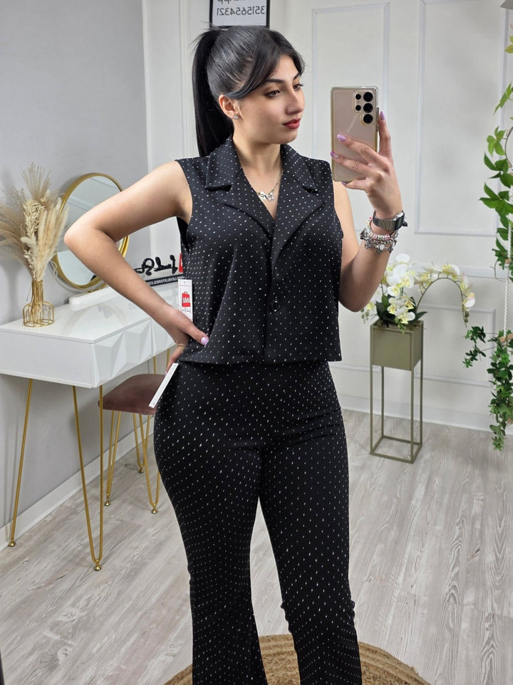 Completo gilet - pantalone a zampa Strass - Nero - Level Stores