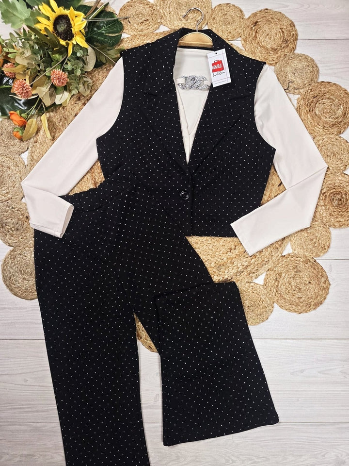 Completo gilet - pantalone a zampa Strass - Beige - Level Stores