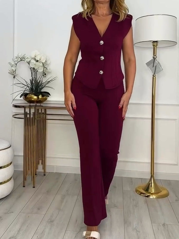 Completo in due pezzi gilet con bottone aderente pantalone a zampa con elastica in vita elasticizzato Bordo Level Stores