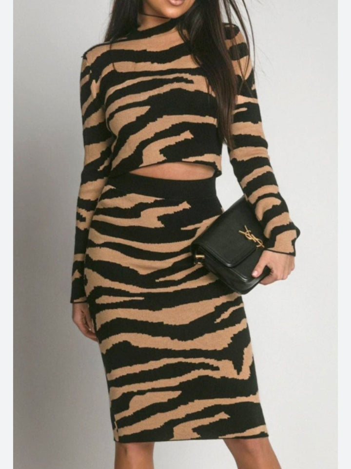 Completo in maglia e gonna in maglia con fantasia zebra Nero/Bianco Level Stores