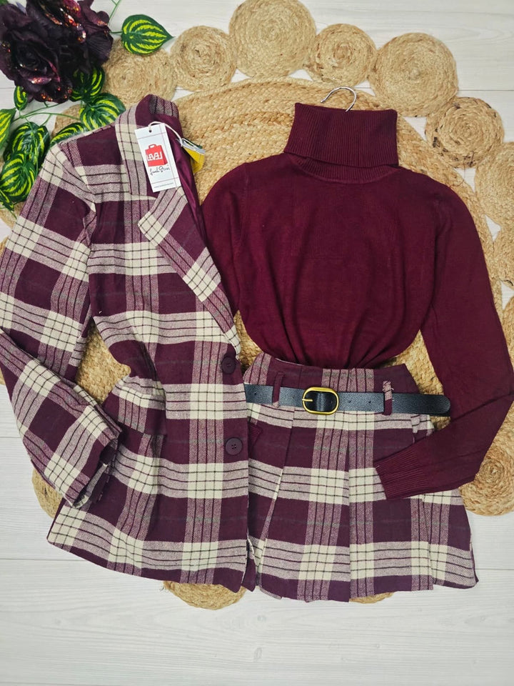 Completo in panno Giacca blazer con bottoni e pantagonna con fantasia scozzese elastico in vita inclusa la cintura pensato caldo e morbido Nero Level Stores