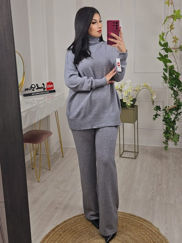 Completo lana collo alto pantalone Morbido Caldo - Grigio - Level Stores