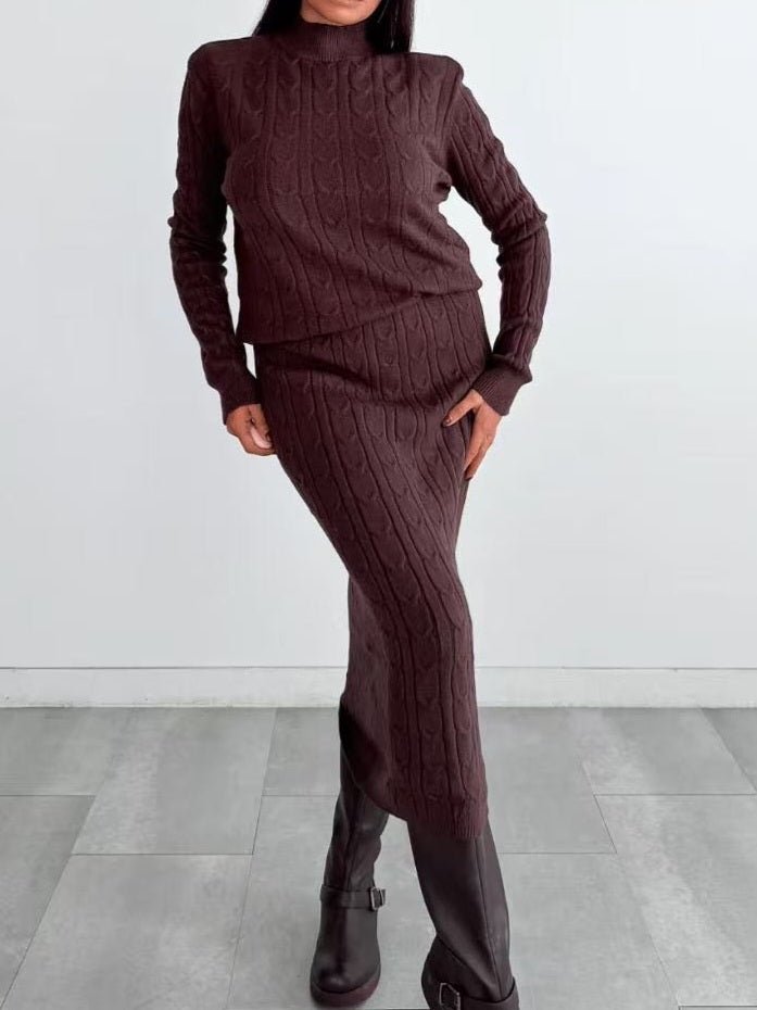 Completo maglia - gonna in maglia motivo a intreccio Marrone Level Stores