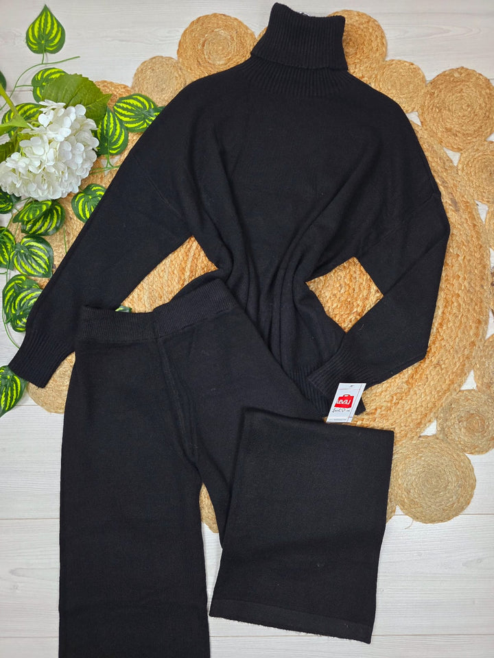 Completo maglione collo alto pantalone Morbido Caldo - Nero - Level Stores