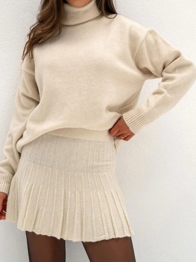 Completo maglione e gonna in maglia plissettata morbido e caldo - Beige - Level Stores