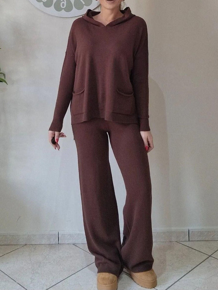 Completo maglione pantalone Morbido Caldo Cappuccio Tashce - Marrone - Level Stores