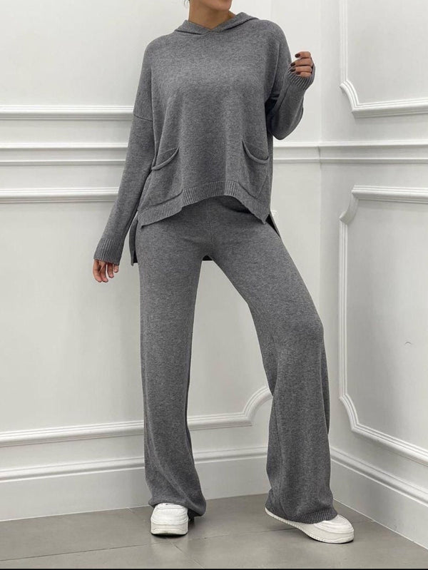 Completo maglione pantalone Morbido Caldo Cappuccio Tashce - Grigio - Level Stores