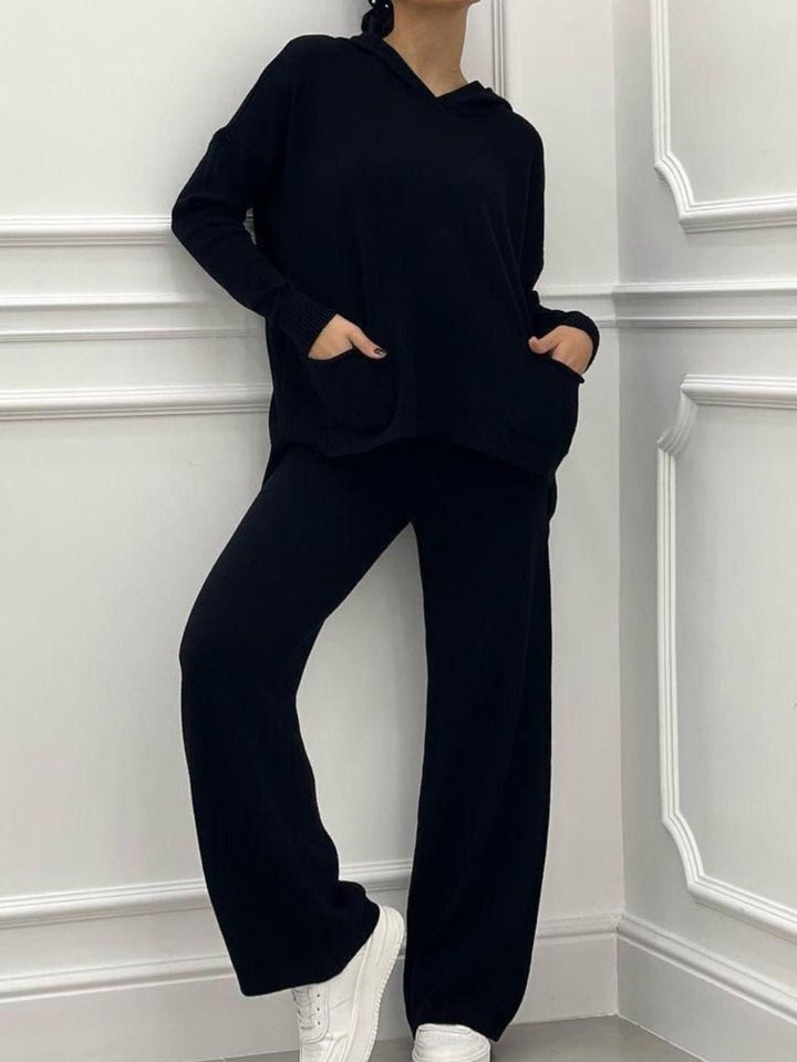 Completo maglione pantalone Morbido Caldo Cappuccio Tashce - Nero - Level Stores