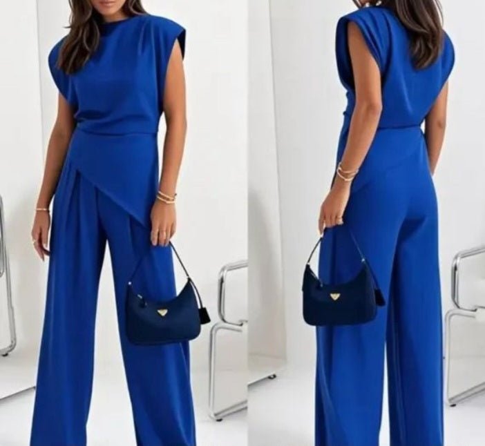 Completo top con spalle pantalone modello palazzo - Blu elettrico - Level Stores