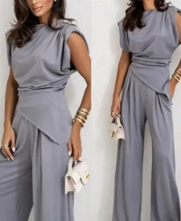 Completo top con spalle pantalone modello palazzo - Grigio - Level Stores