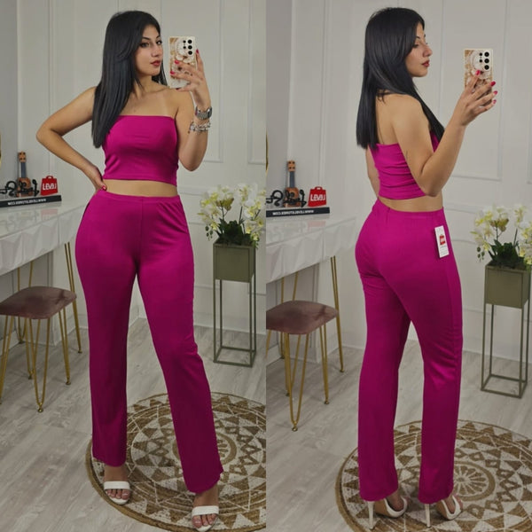 Completo top pantalone a zampa a costine - Nero - Level Stores