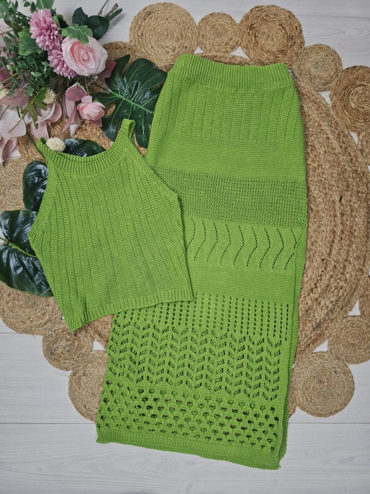 Completo traforato con top e gonna - Verde - Level Stores