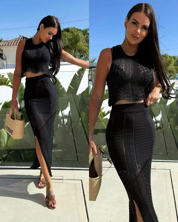 Completo traforato con top e gonna - Nero - Level Stores