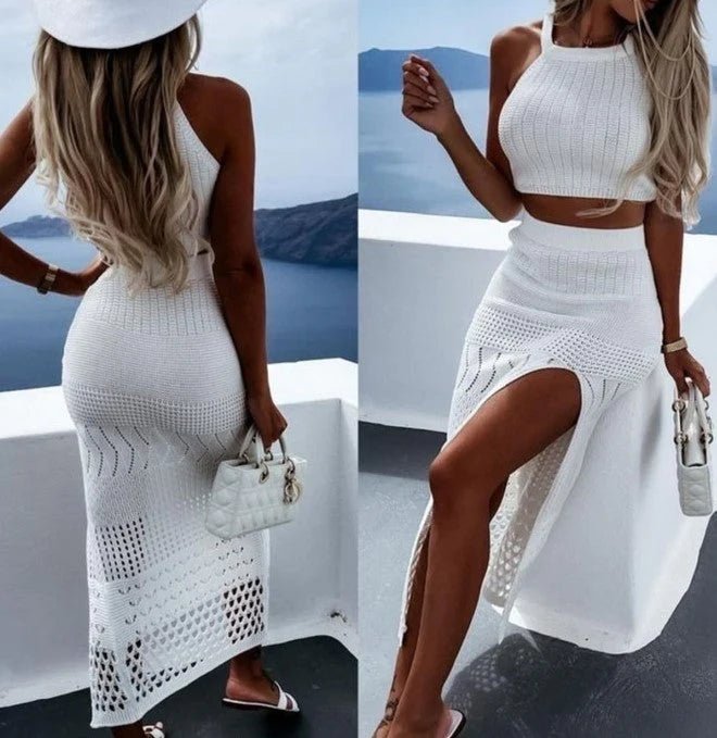 Completo traforato con top e gonna - Bianco - Level Stores