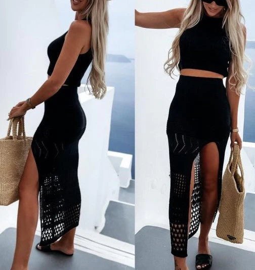 Completo traforato con top e gonna - Nero - Level Stores