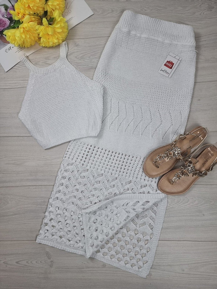 Completo traforato con top e gonna - Nero - Level Stores