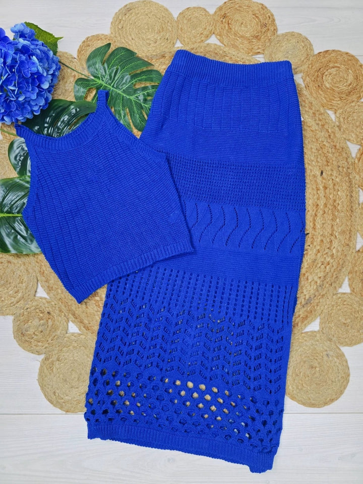 Completo traforato con top e gonna - Blu elettrico - Level Stores