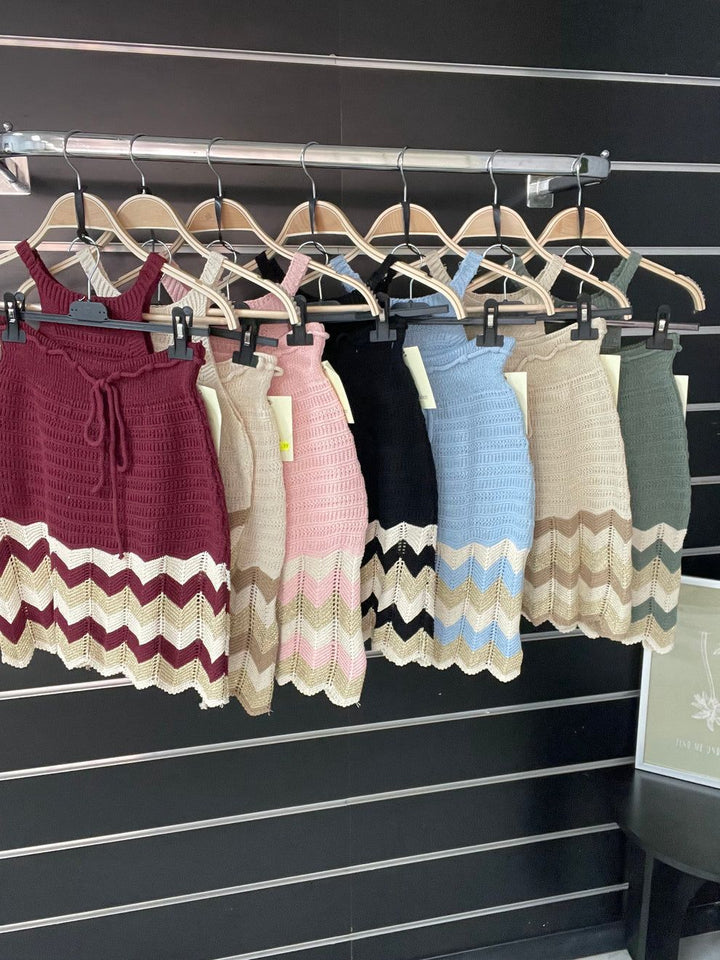 Completo traforato con top e gonna multicolore - Nero - Level Stores