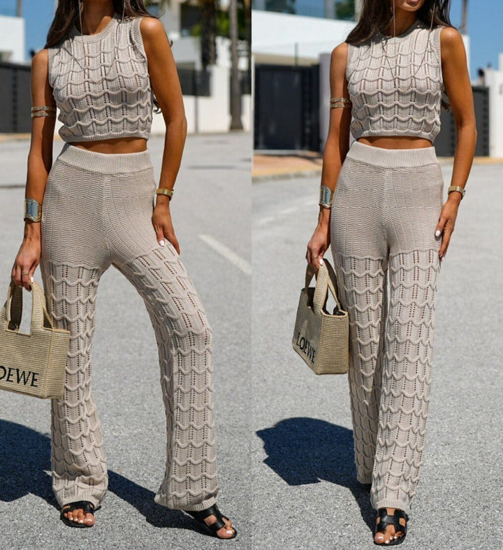 Completo traforato con top e pantalone - Beige - Level Stores