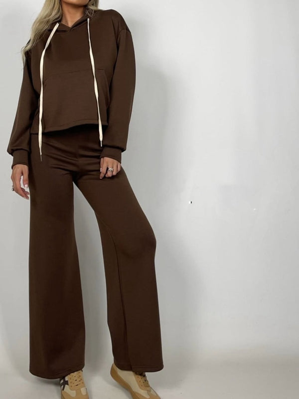 Completo tuta formato da felpa con cappuccio e pantaloni con elastico in vita Marrone Level Stores