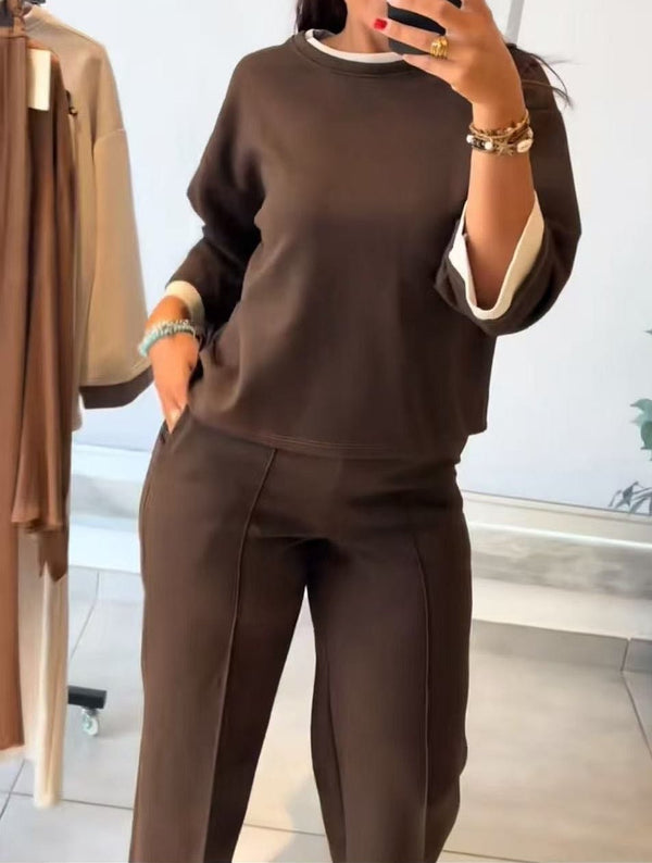 Completo tuta formato da felpa e pantaloni con elastico in vita morbido Marrone Level Stores