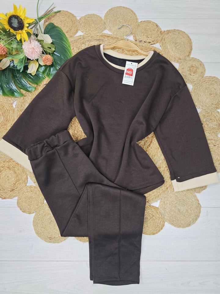 Completo tuta formato da felpa e pantaloni con elastico in vita morbido Beige Level Stores