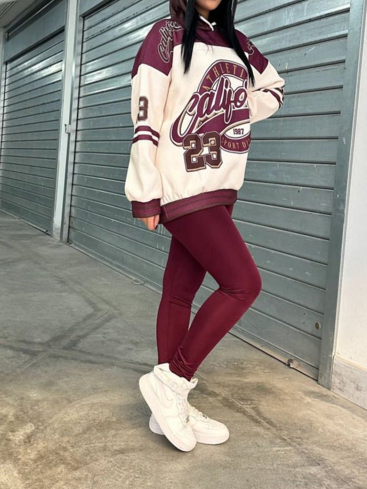 Completo tuta formato da felpa felpato con cappuccio e leggins in lycra elasticizzato Marrone Level Stores