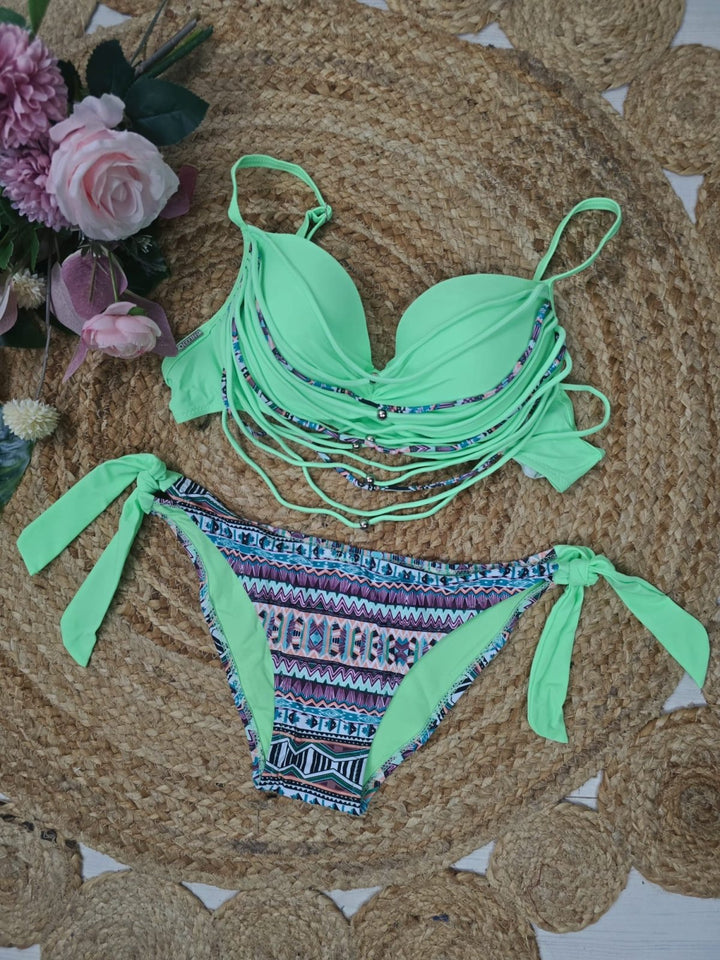 Costume da bagno con coppe on fantasia astratta Verde Level Stores