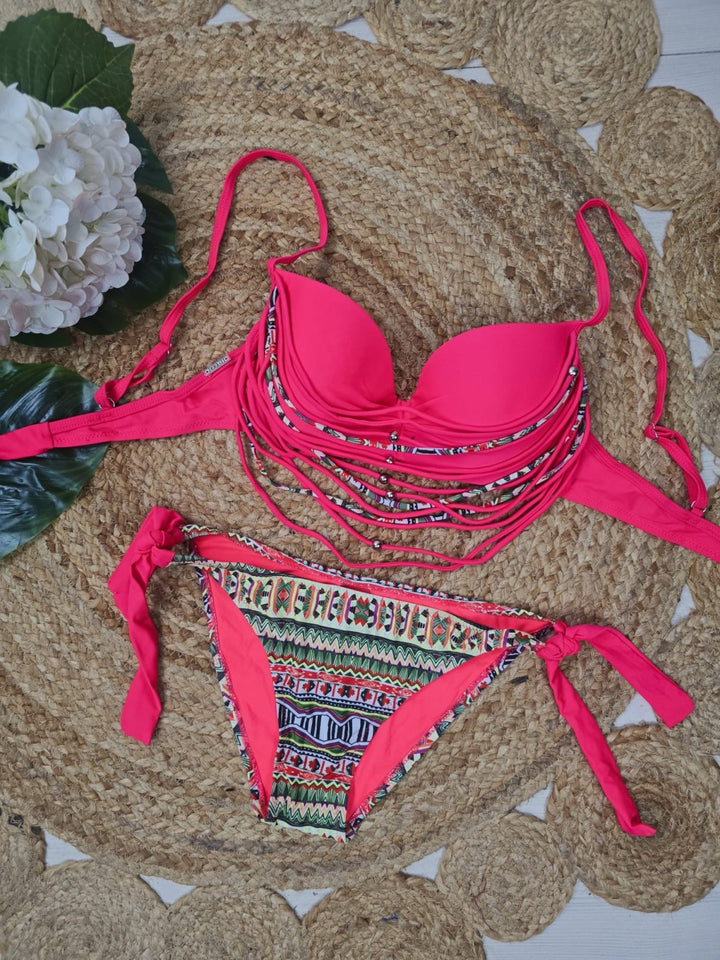 Costume da bagno con coppe on fantasia astratta Fucsia Level Stores