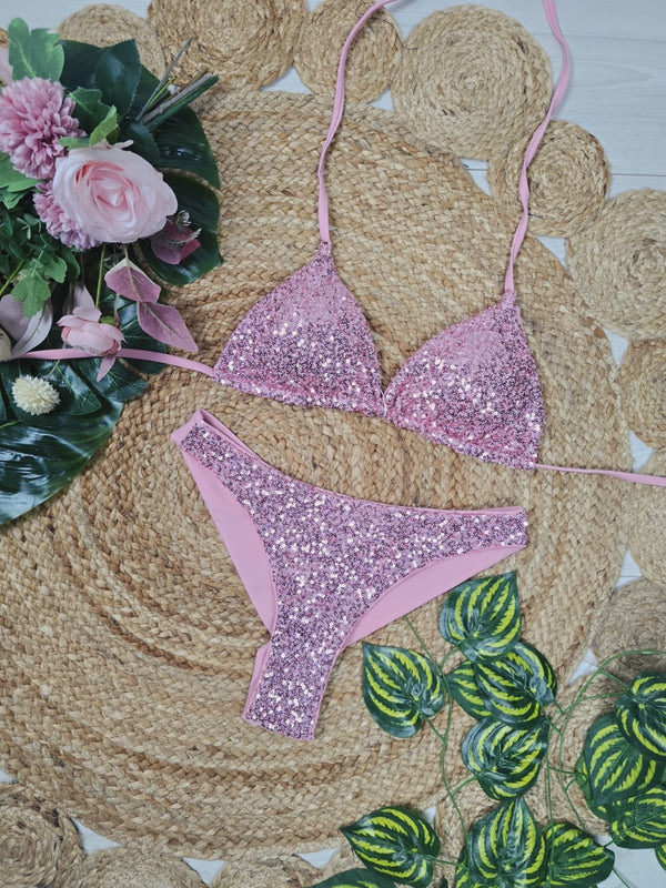 Costume da bagno con paillettes - Rosa - Level Stores