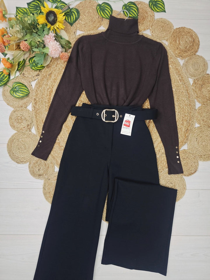 Dolcevita di maglione Modello Zara Con bottoni Morbido Caldo Marrone Level Stores