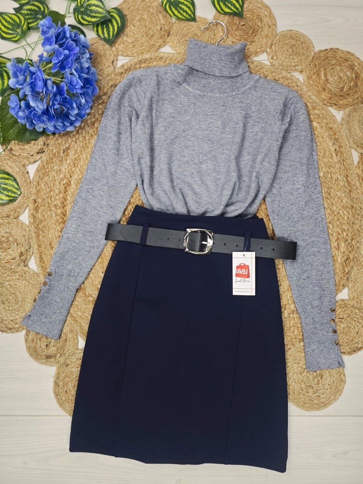 Dolcevita di maglione Modello Zara Con bottoni Morbido Caldo Grigio Level Stores