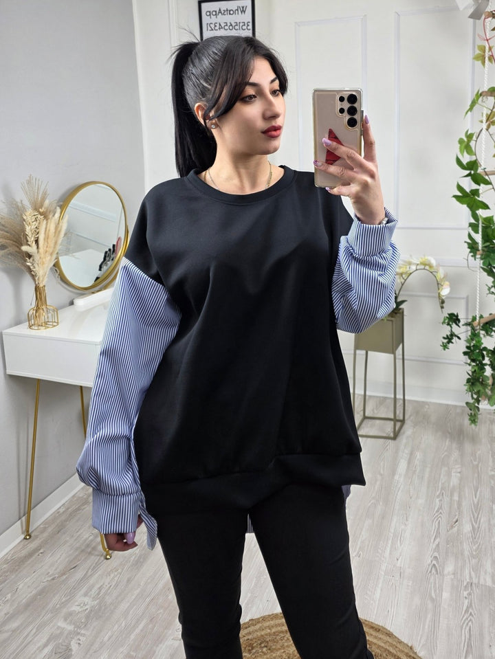 Felpa effetto modello camicia Casual Manica lunga a sbuffo - Nero - Level Stores