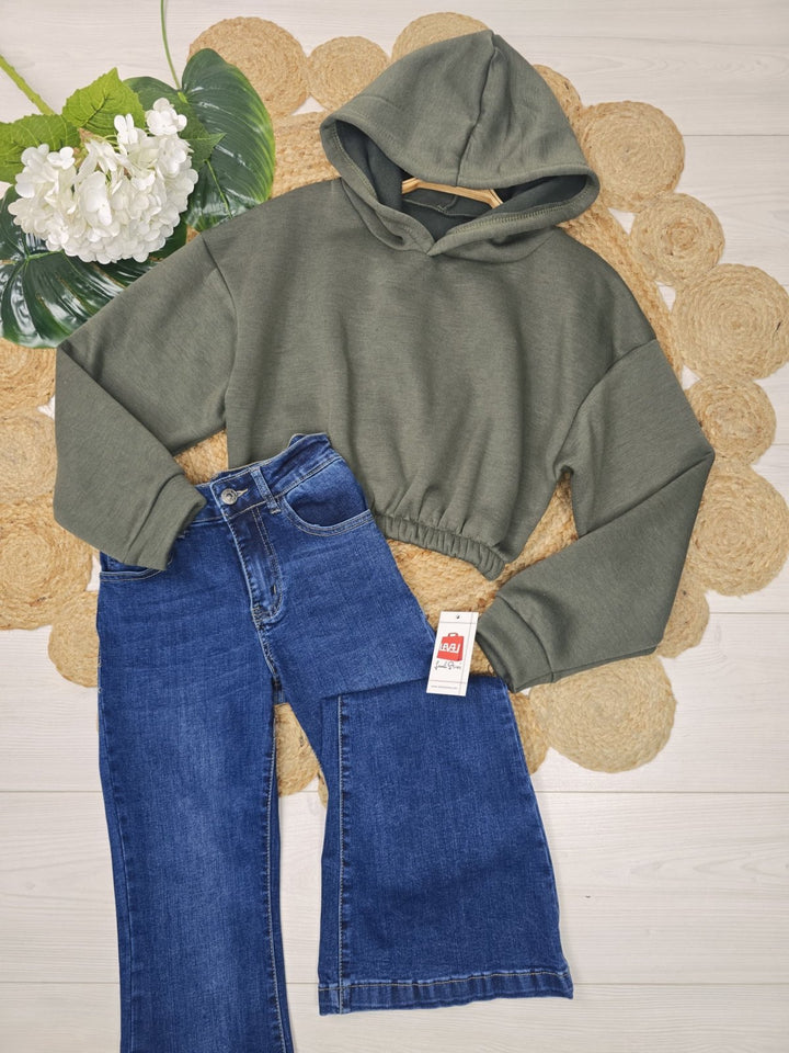 Felpa felpato modello corto basic sportivo Con cappuccio Verde militare Level Stores