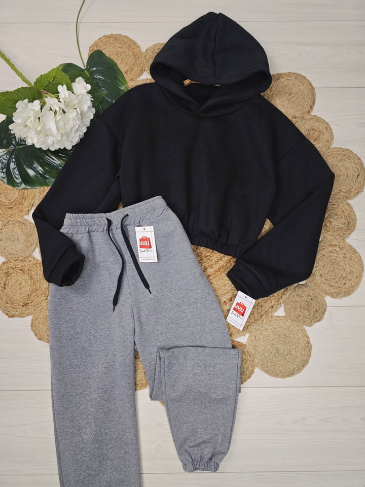 Felpa felpato modello corto basic sportivo Con cappuccio Nero Level Stores