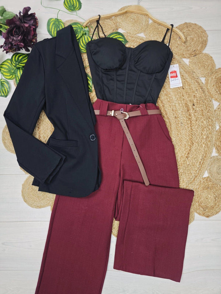 Giacca blazer a manica lunga con bottone elasticizzato casual Bordo Level Stores