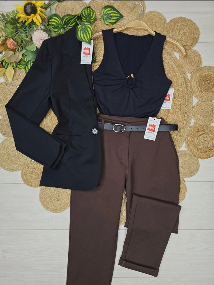 Giacca blazer a manica lunga con bottone elasticizzato casual Marrone Level Stores