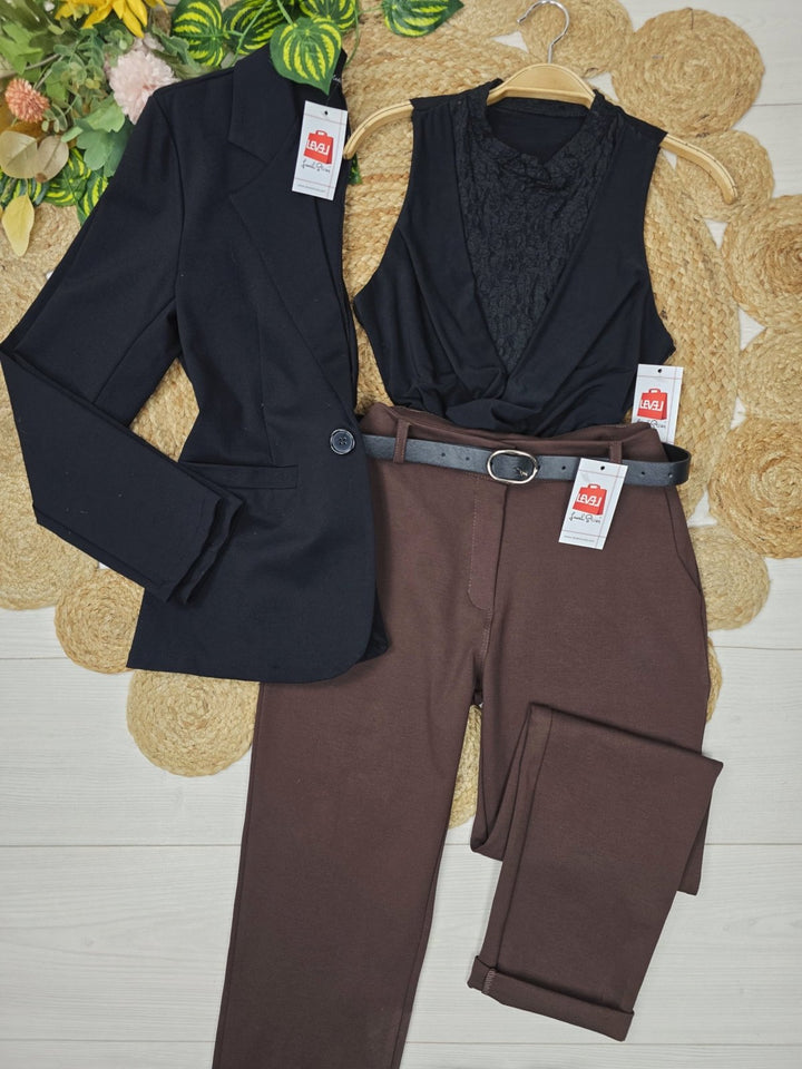 Giacca blazer a manica lunga con bottone elasticizzato casual Nero Level Stores