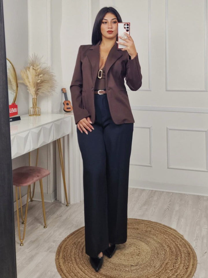 Giacca blazer a manica lunga con bottone elasticizzato casual Marrone Level Stores