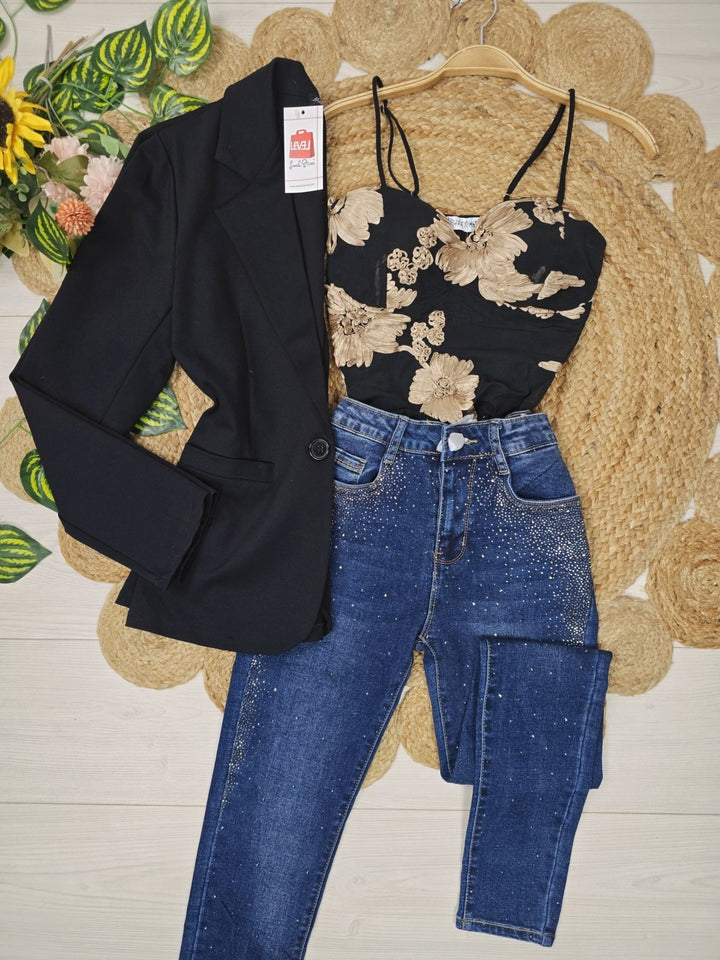 Giacca blazer a manica lunga con bottone elasticizzato casual Marrone Level Stores