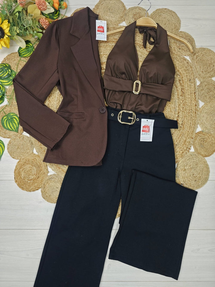 Giacca blazer a manica lunga con bottone elasticizzato casual Nero Level Stores