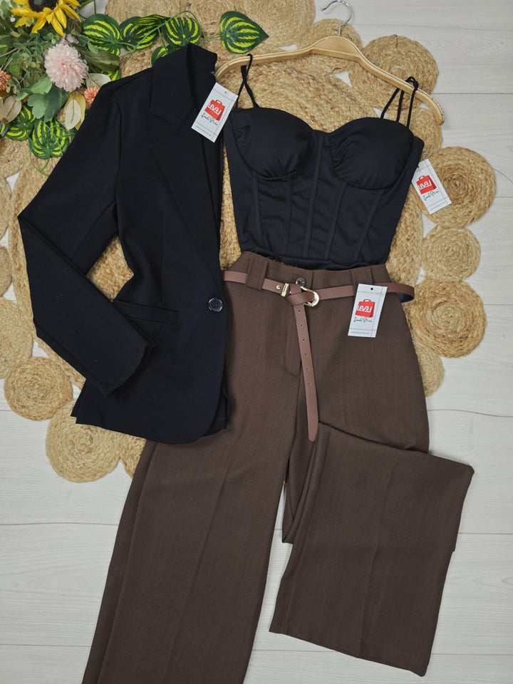 Giacca blazer a manica lunga con bottone elasticizzato casual Nero Level Stores