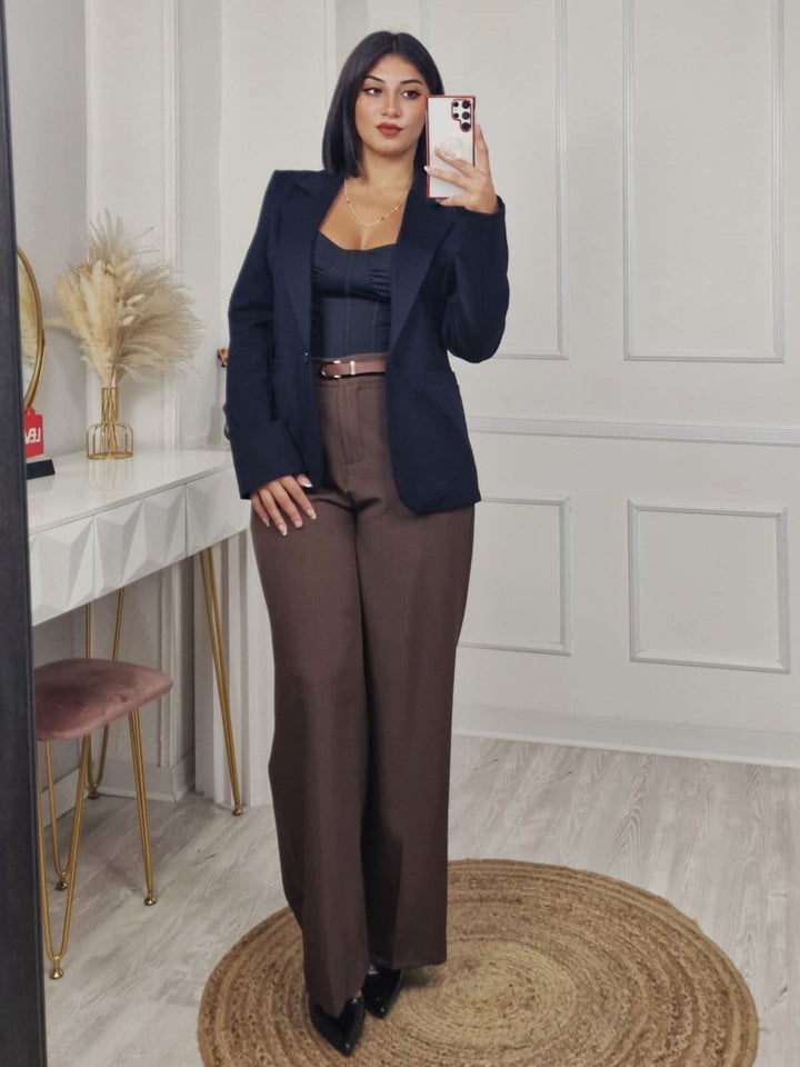 Giacca blazer a manica lunga con bottone elasticizzato casual Marrone Level Stores
