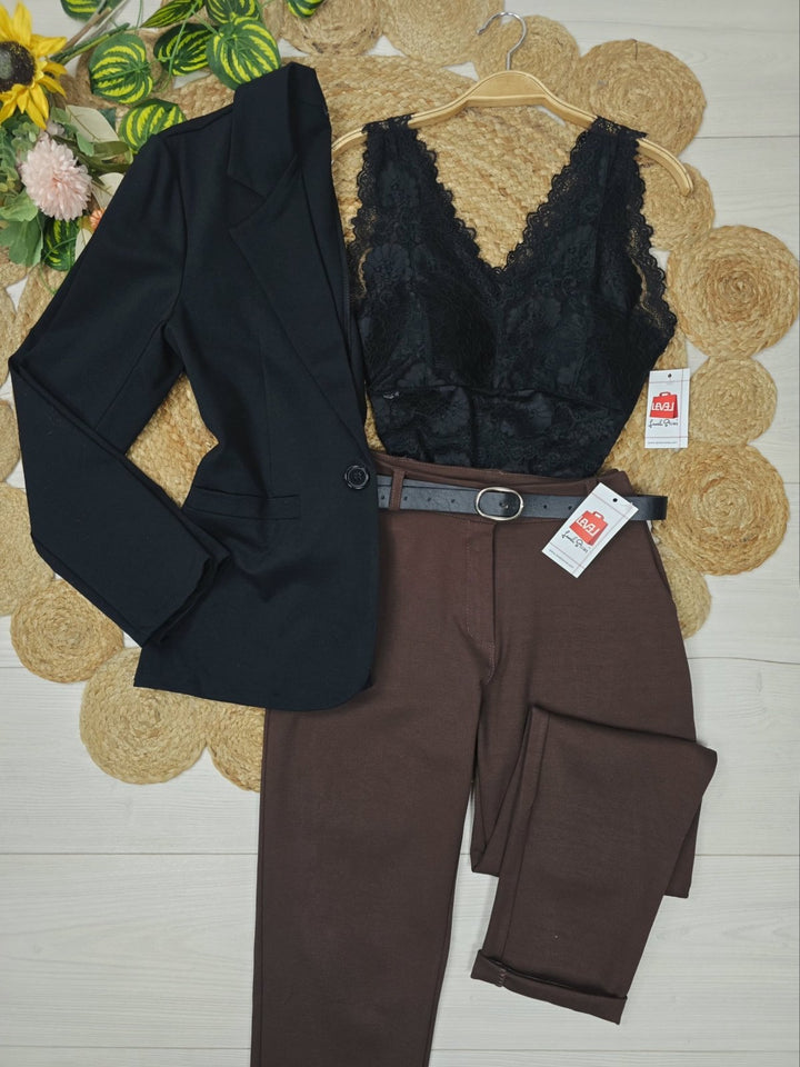 Giacca blazer a manica lunga con bottone elasticizzato casual Marrone Level Stores